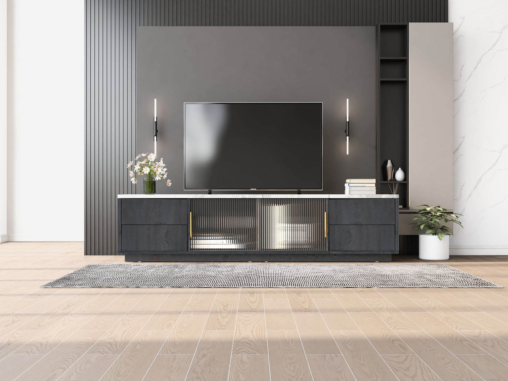 Modern Tv Stand For 70'' Tv With 4 Drawers, Media Console Table, Enter Modern Tv Stand For 70'' Tv With 4 Drawers, Media Console Table, Enter