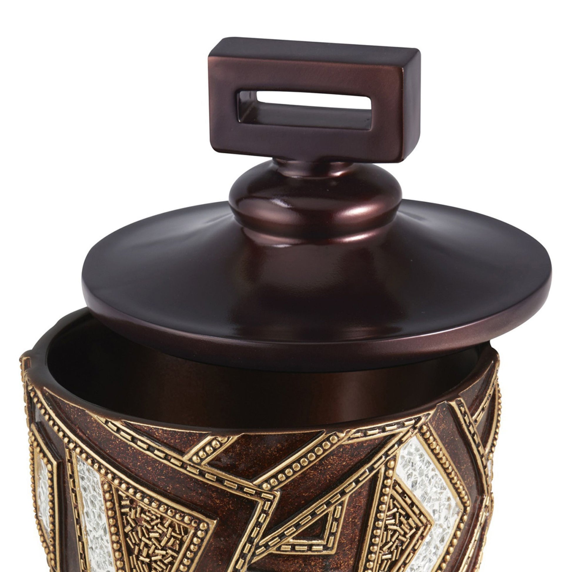 12" Tall Polyresin Decorative Jewelry Box, Polymosaic Design Brown Polyresin