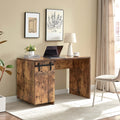 92705 Home Office Desk Distressed Wood One Cabinet Three Shelves Faux Barn Door On Metal Euro Hinges Modesty Panel Wood Particle Board Mdf
