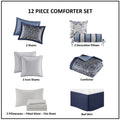 12 Piece Comforter Set With Cotton Bed Sheets Navy King King Navy Polyester