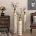 Floor Vases Gold Large Vases 32 28 24 Inch Decorative High Vases Set Of 3 For Home Decor Vintage Large Vases Representing Twigs Twigs Dried Flowers Living Room Antique Worn Vases Antique White American Design,American Traditional Metal