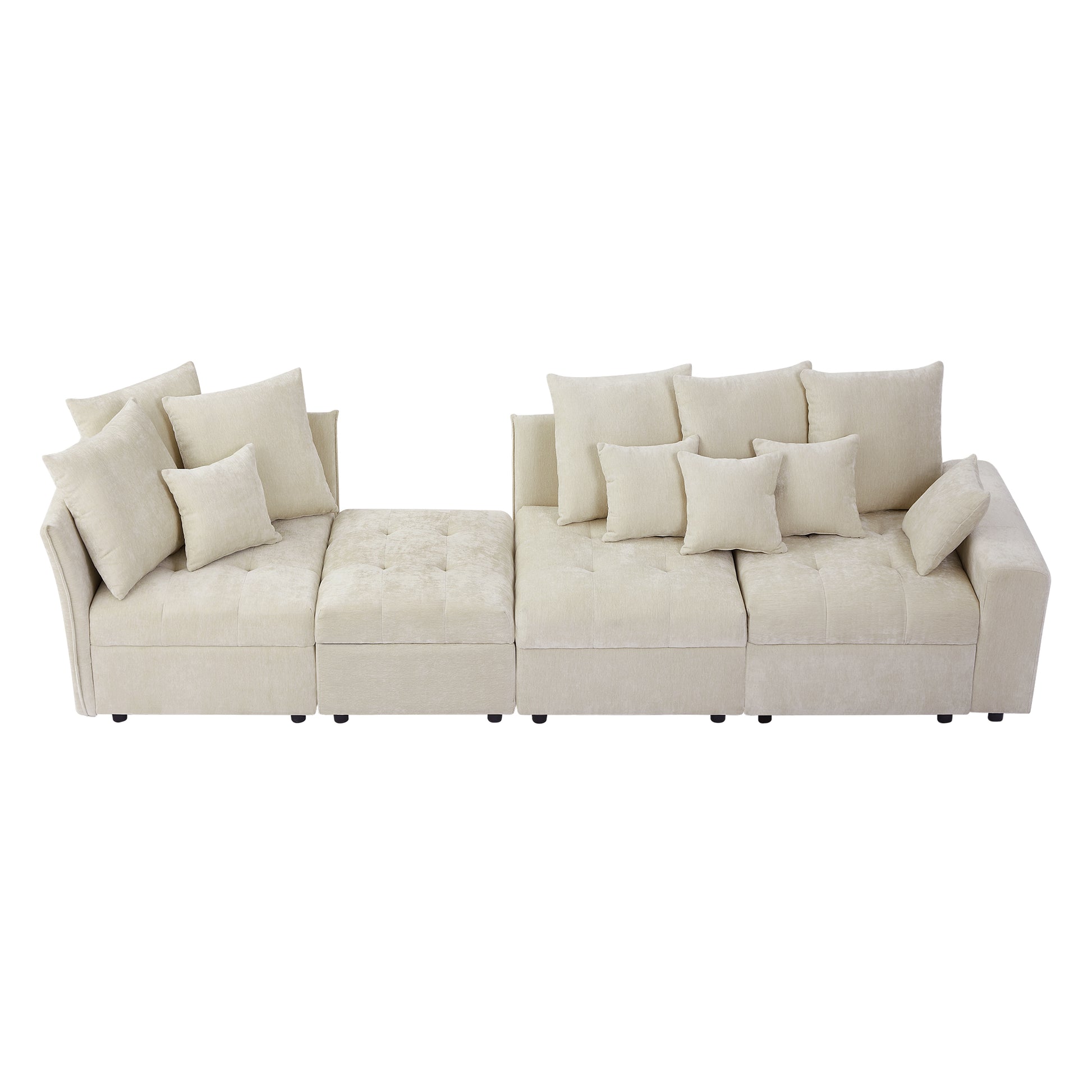 96.45"Sectional Sofa Modular Sofa Couch With Three Usb Ports, A Removable Storage Ottoman And Five Back Pillows For Living Room, Beige Beige Foam Chenille 4 Seat