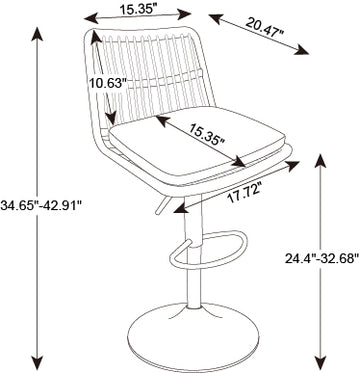 Set Of 2 Rattan Bar Stool, 360 Swivel Bar Chair, Counter Height Chair With Footrest For Kitchen, Dining Room Black Wicker