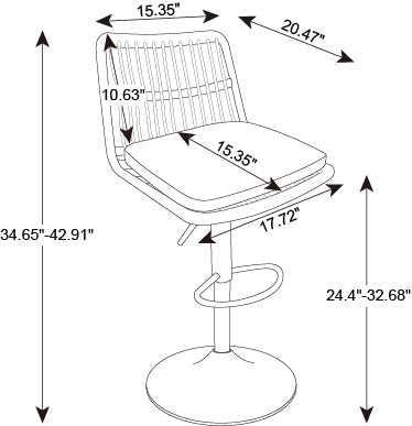 Set Of 2 Rattan Bar Stool, 360 Swivel Bar Chair, Counter Height Chair With Footrest For Kitchen, Dining Room Grey Wicker