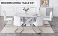 1 Table And 6 Chairs Set.Modern Grey Mdf Faux Marble Dining Table With Double V Shaped Supports.Paired With 6 Modern Pu Artificial Leather Soft Cushion With Silver Metal Legs.F Vv,C 1162 Gray Seats 6 Mdf Metal