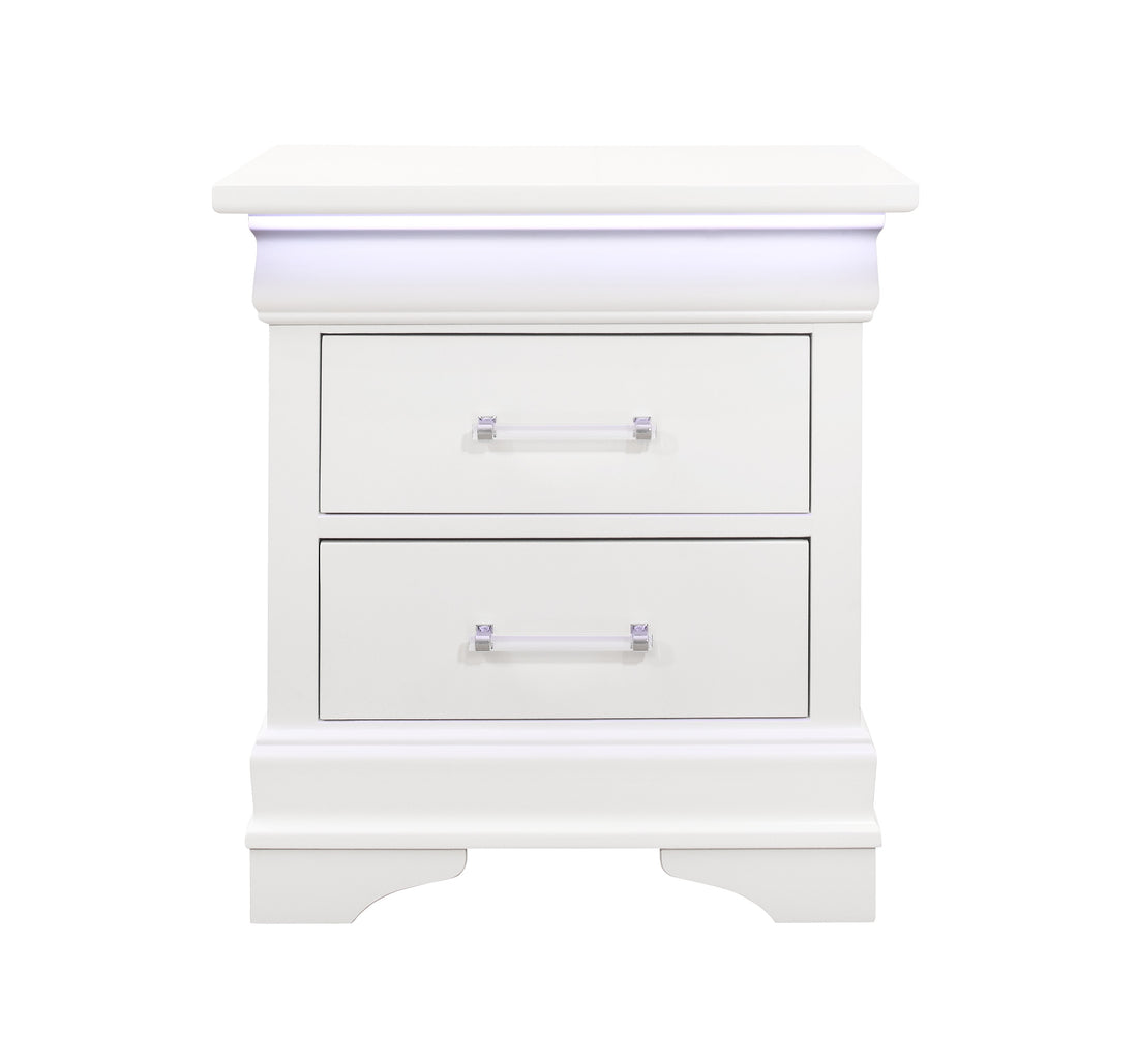 Charlston White Nightstand With Led White Solid Wood Mdf