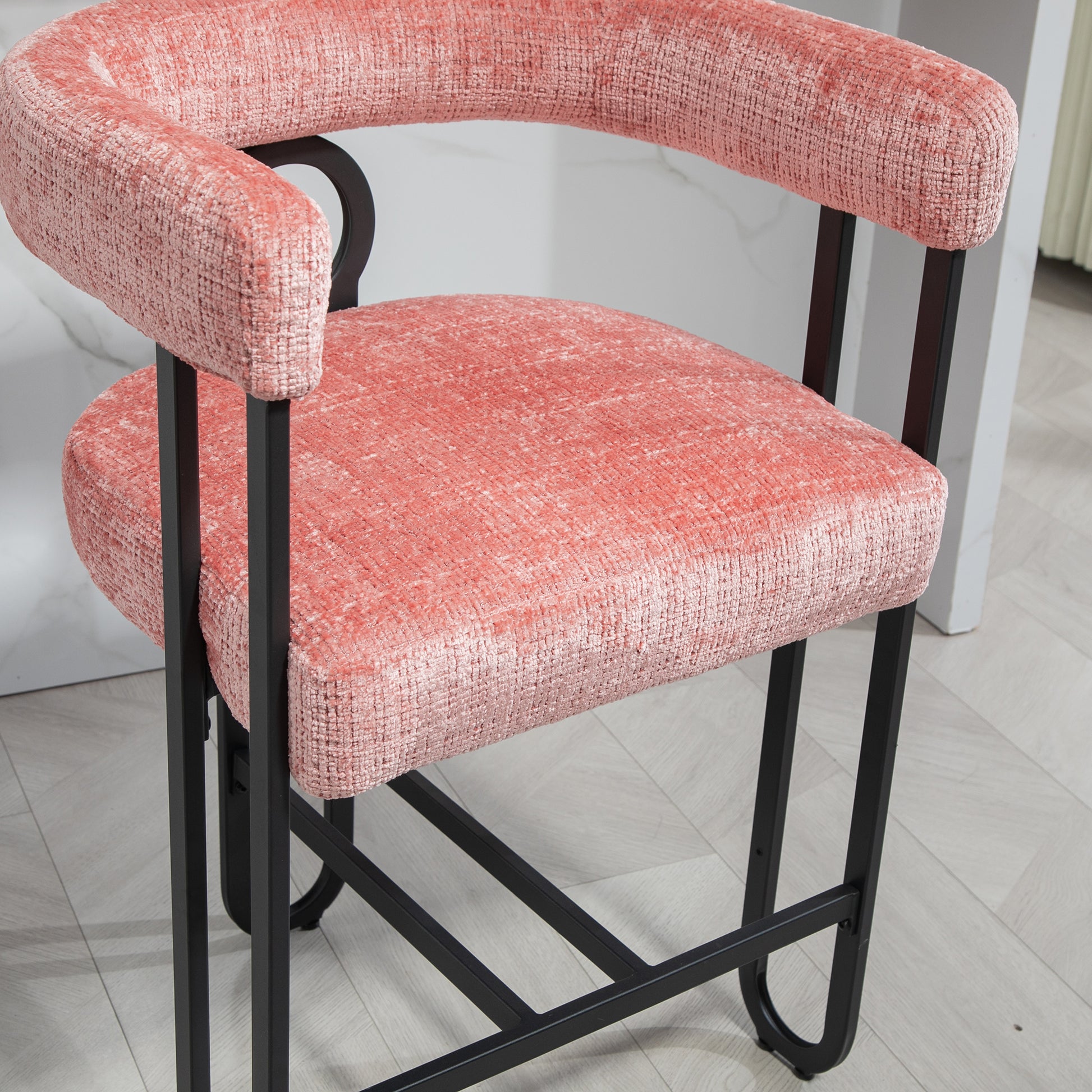 Coolmore Bar Stools Set Of 1, Modern Bar Stool With Back, Black Metal Frames, Upholstered Bar Stools For Kitchen Island, Pub, Club Pink Chenille Pink Primary Living Space Foam Chenille