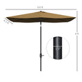 Outsunny 6.5' X 10' Rectangular Market Umbrella, Patio Outdoor Table Umbrella With Crank And Push Button Tilt, Coffee Coffee Steel