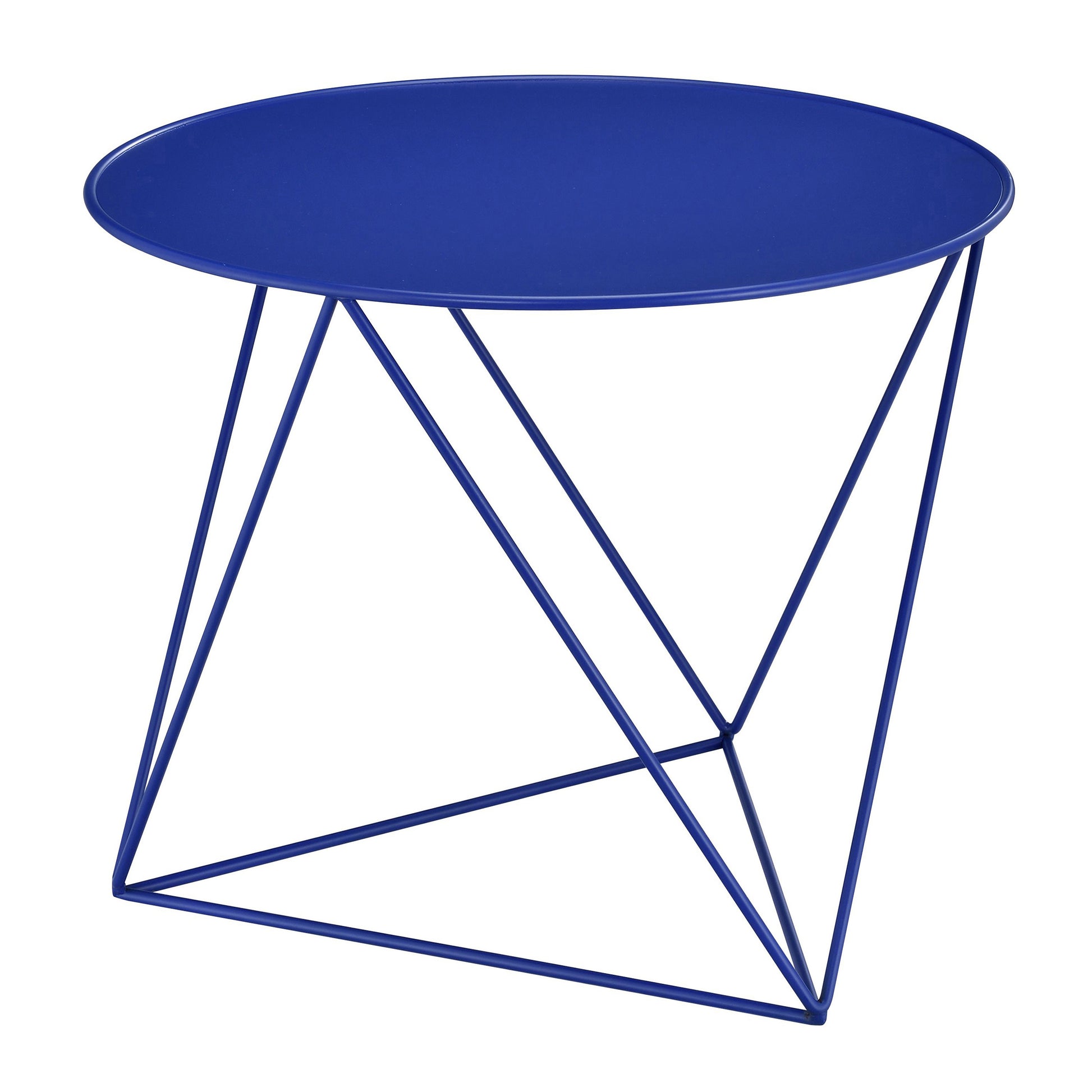 Blue Geometric Metal Base Accent Table Blue Primary Living Space Modern Round Metal Sled