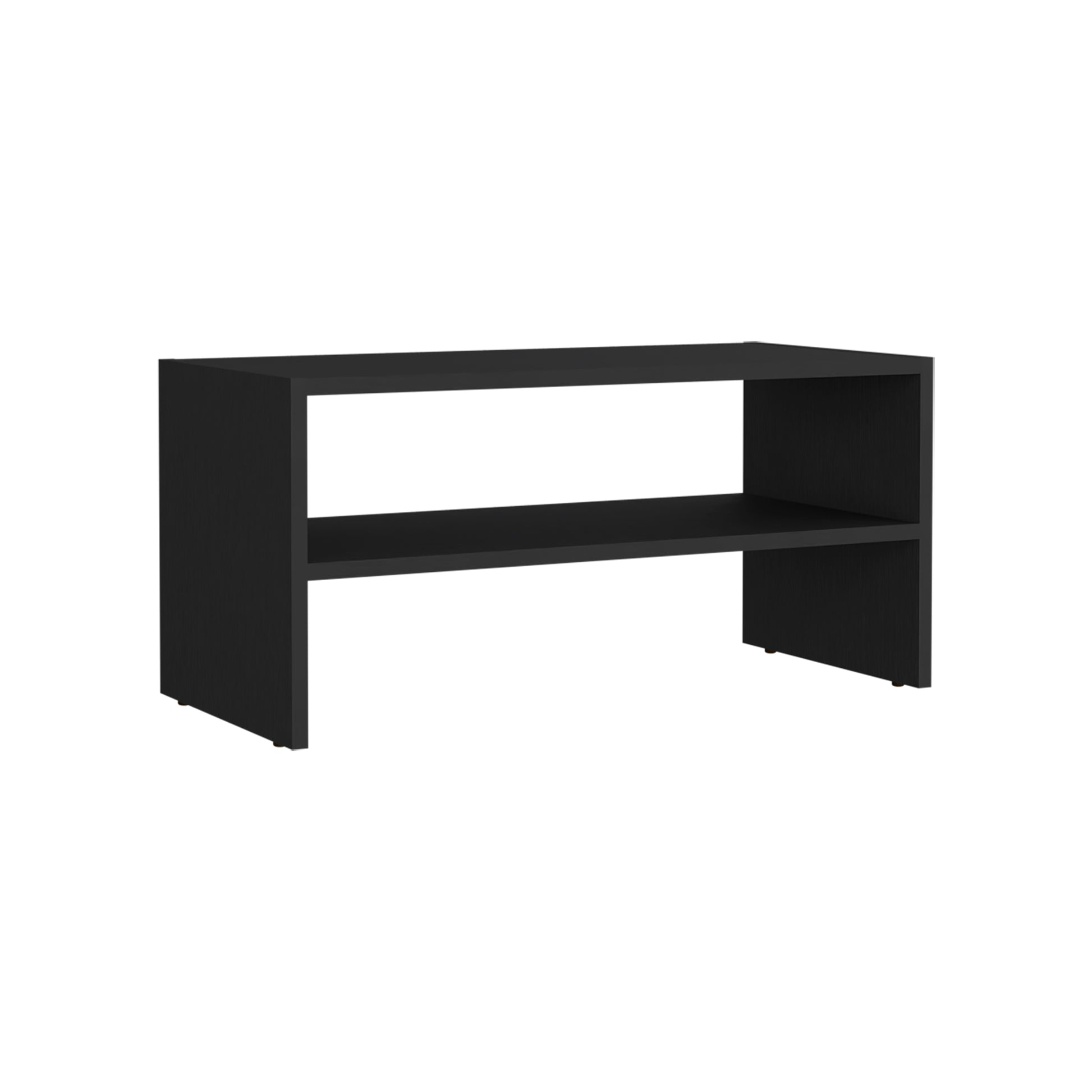 Basic 23" Wide 2 Tier Shelf Stackable Shoe Rack Black Bedroom Modern Particle Board