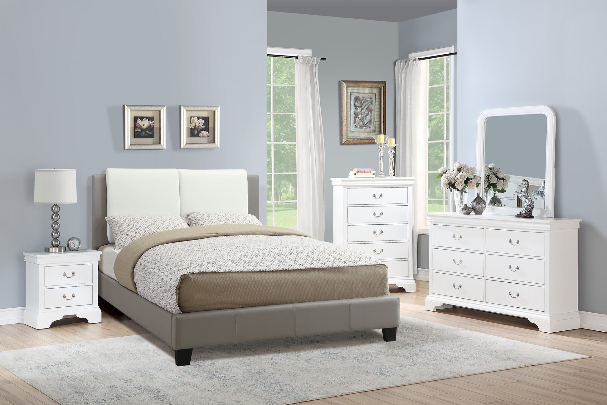 Cal King Bed In White & Grey California King White Gray Leather