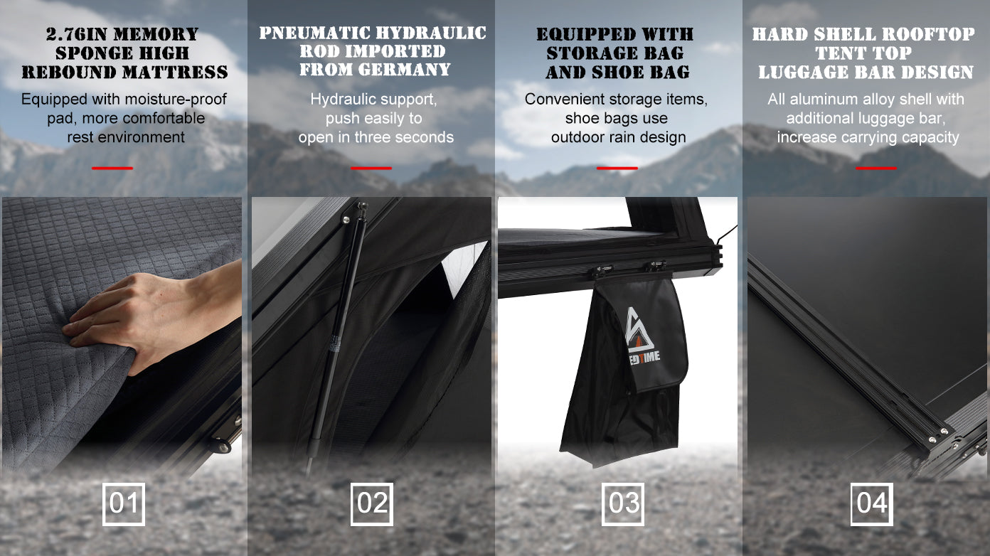 Bedtime Hard Shell Rooftop Tent Honeycomb Aluminum,Hydraulic Support,Three Second Speed Open,Roof Rack,High Rebound Memory Sponge Mattress,Sturdy,Better Ventilation For 2 3 People Car Suv Truck Tent