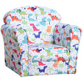 Qaba Kid'S Sofa Chair With Dinosaur Design And Thick Padding, Flannel Covered Toddler Armchair For Bedroom, Playroom Multicolor Wood