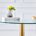 A 35 Inch Diameter Glass Top And A Modern, Minimalist Round Dining Table With Gold Metal Legs. Ideal For Dining Rooms, Living Rooms And Meeting Rooms. Model: Dt 1166 Gold Glass Metal