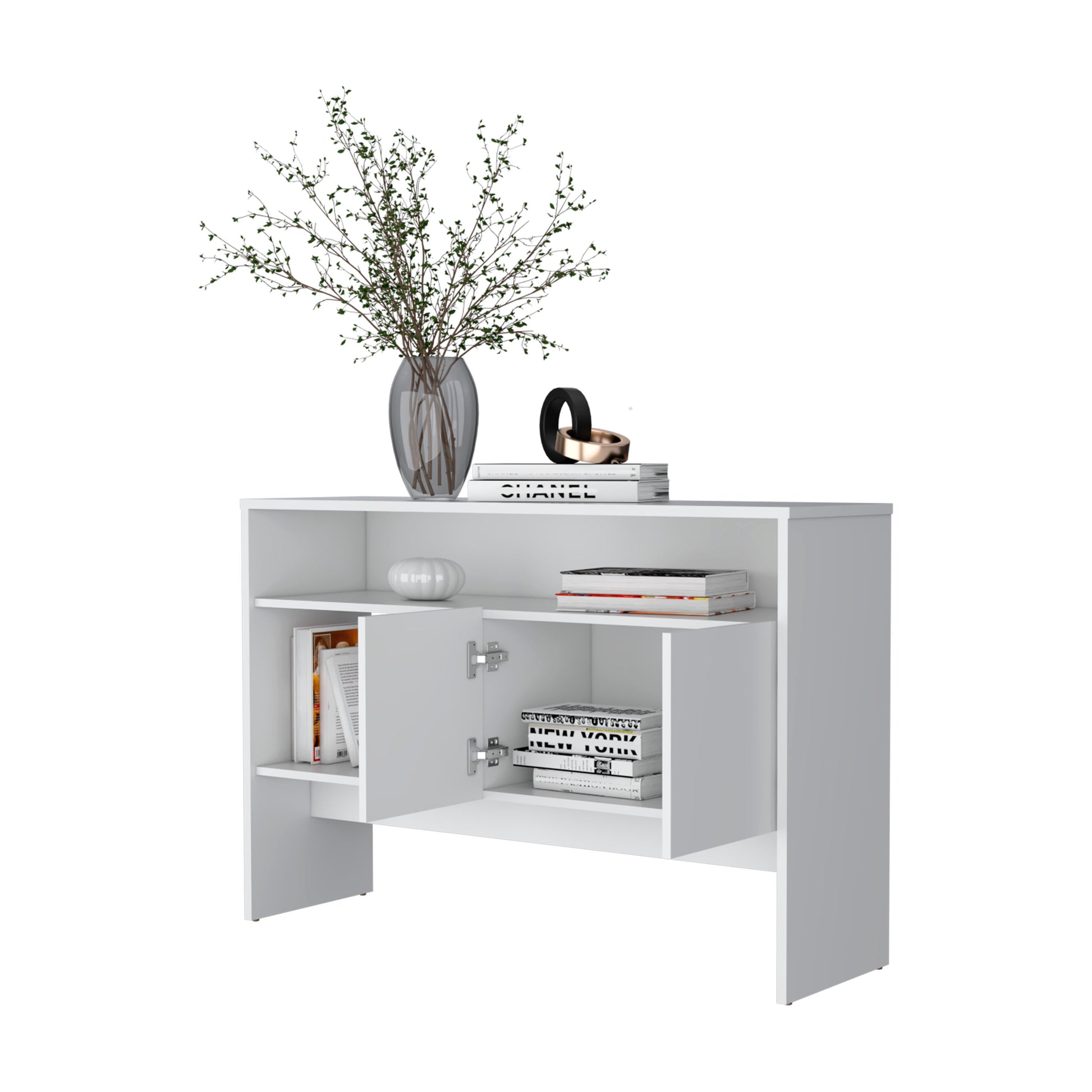 Bylas Console Table In Melamine With Two Doors Y Open Storage, White White Primary Living Space Particle Board Melamine