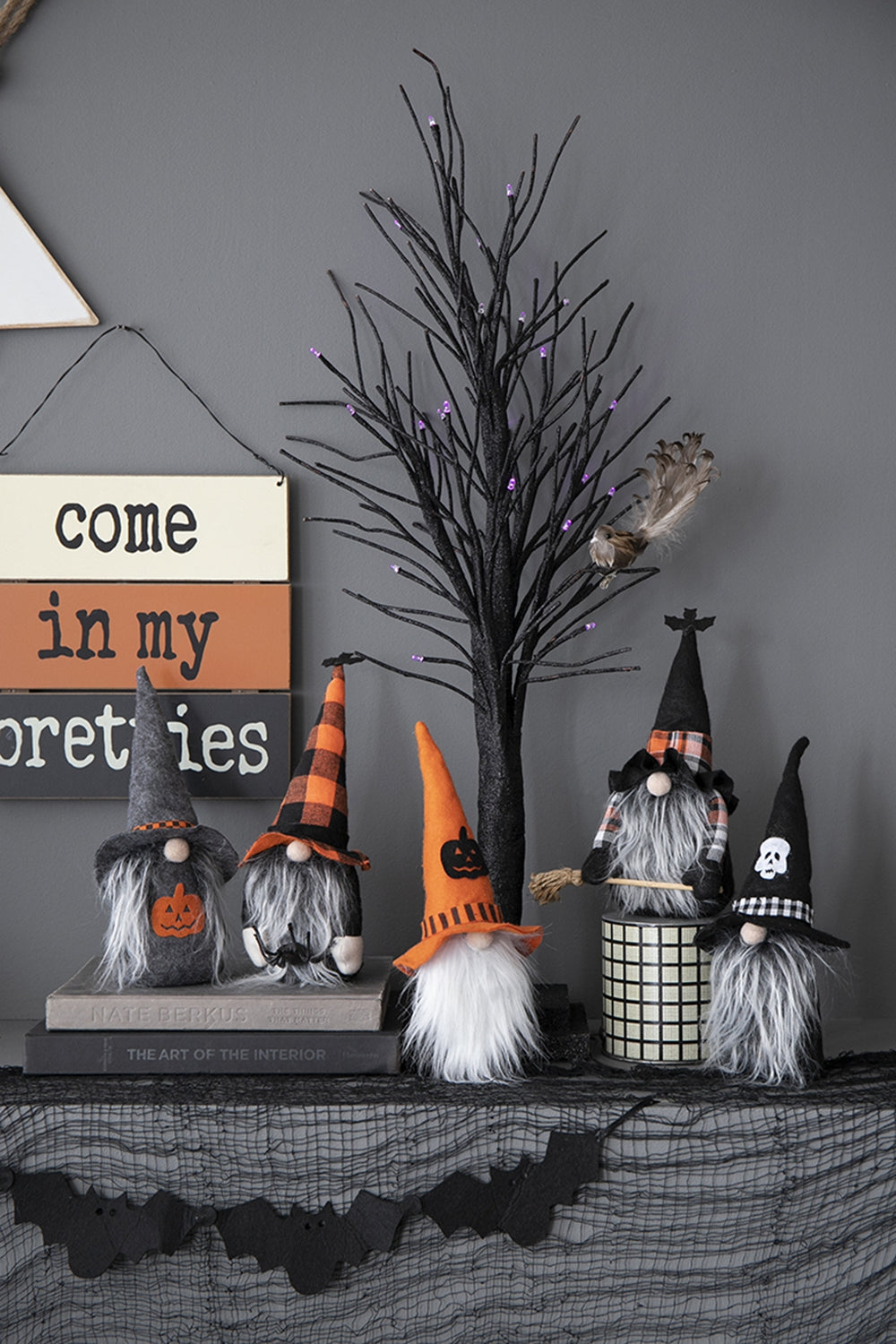 Set Of 4, 12"H Halloween Gnome Decor, Black Orange Gray Black,Gray,Orange Polyester