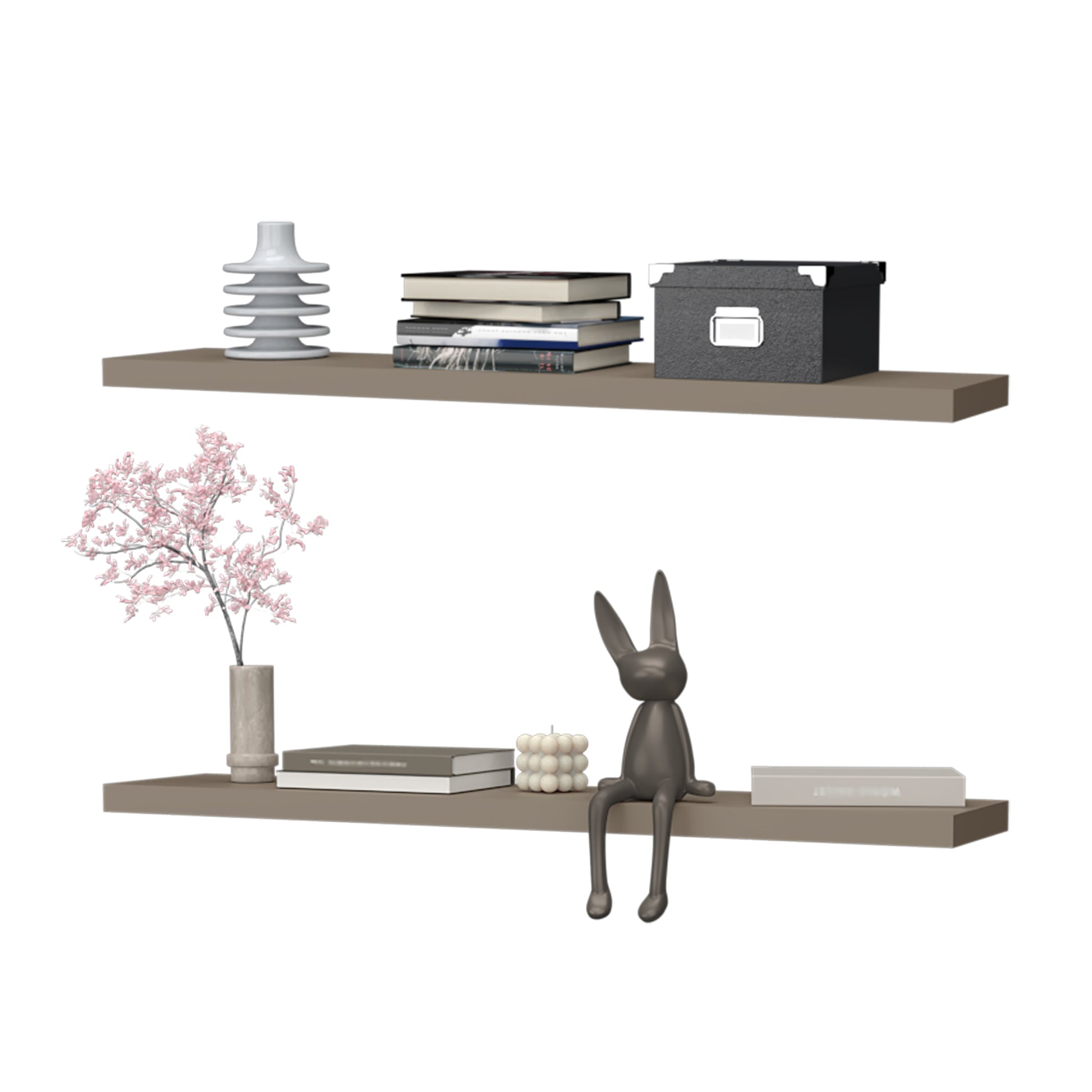Greer Floating Shelf In Melamine X2,Taupe Taupe Minimalist,Modern Particle Board Melamine