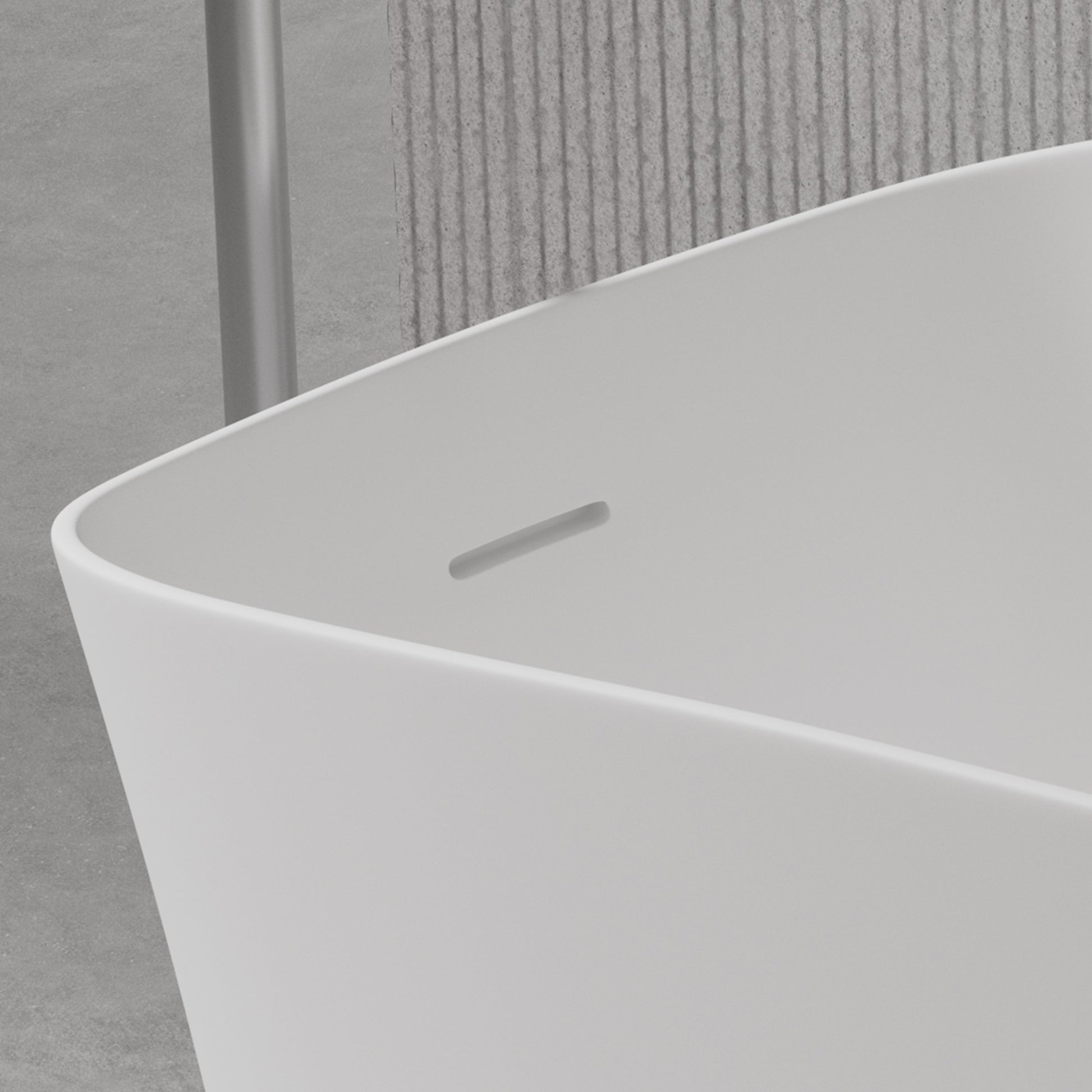 51" Solid Surface Soaking Bathtub Matte White Freestanding Tubs Matte Center Front Solid Surface