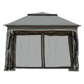 Outsunny 11' X 11' Pop Up Canopy, Outdoor Patio Gazebo Shelter With Removable Zipper Netting, Instant Event Tent W 114 Square Feet Of Shade And Carry Bag For Backyard, Garden, Dark Gray Dark Grey Polyester