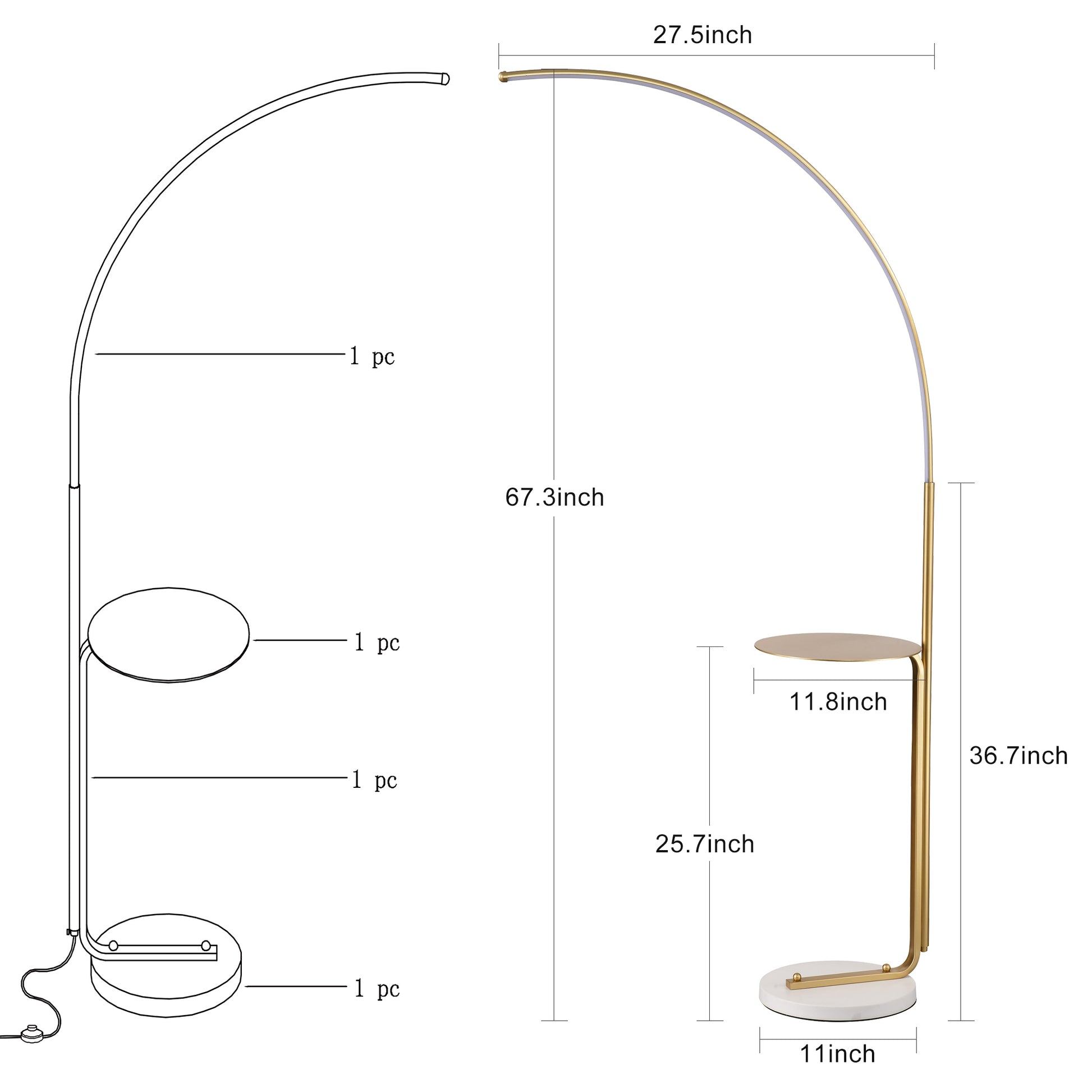 12W Led Floor Lamp, Standing Lamp Tall Industrial Floor Lamp Reading For Bedroom, Office ,Gold Color Gold American Design,Contemporary,Modern,Victorian Metal