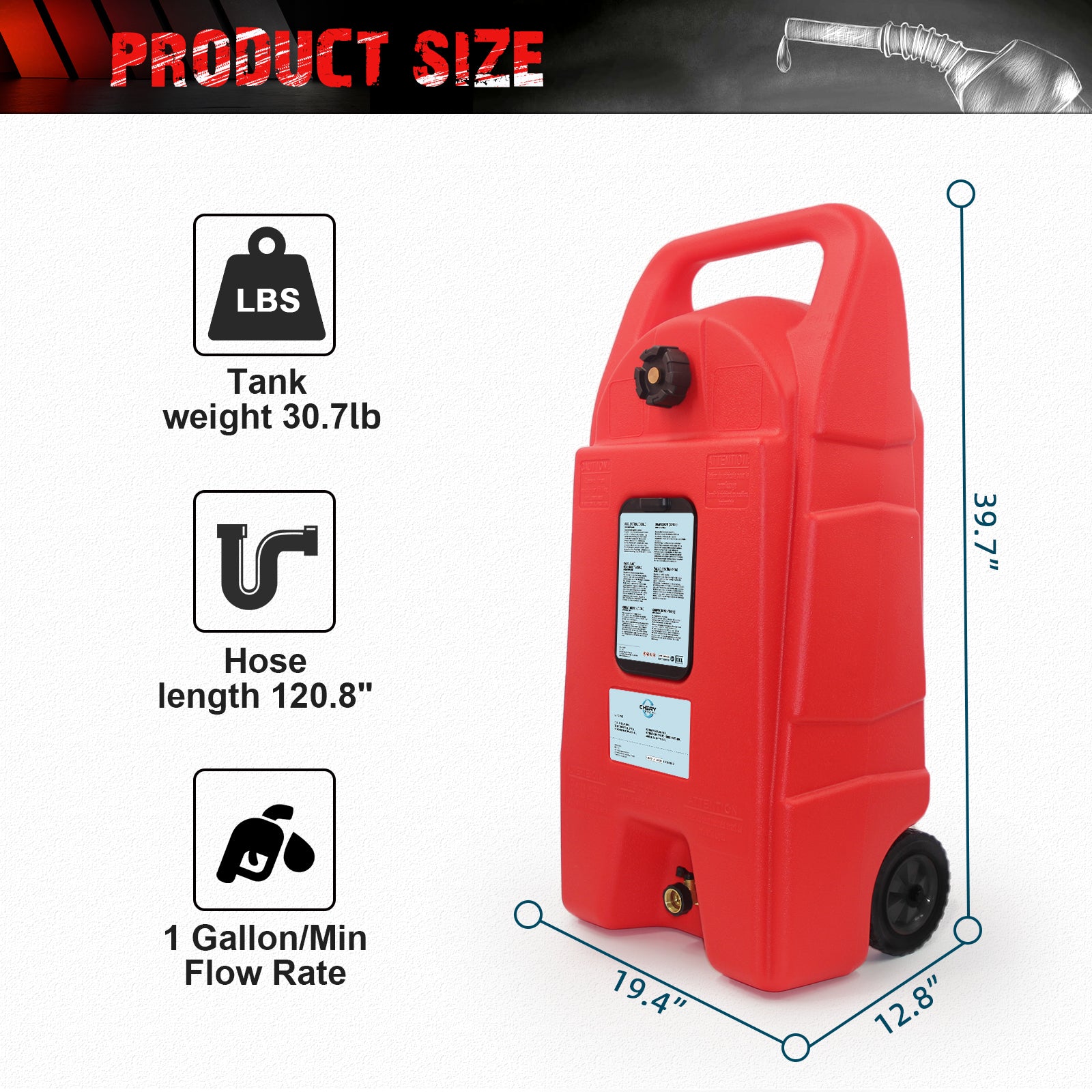 34 Gallon Gas Caddy With Wheels, Fuel Transfer Tank Gasoline Diesel Can,Fuel Storage Tank For Automobiles Atv Car Mowers Tractors Boat Motorcycle Red Red Hdpe
