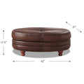 Belfast Leather Ottoman Wood Primary Living Space Solid Brown Eucalyptus Wood Nailhead Trim Brown Genuine Leather Genuine Leather Medium Firm Backless Mid Century Modern Oval Armless Memory Foam Leather