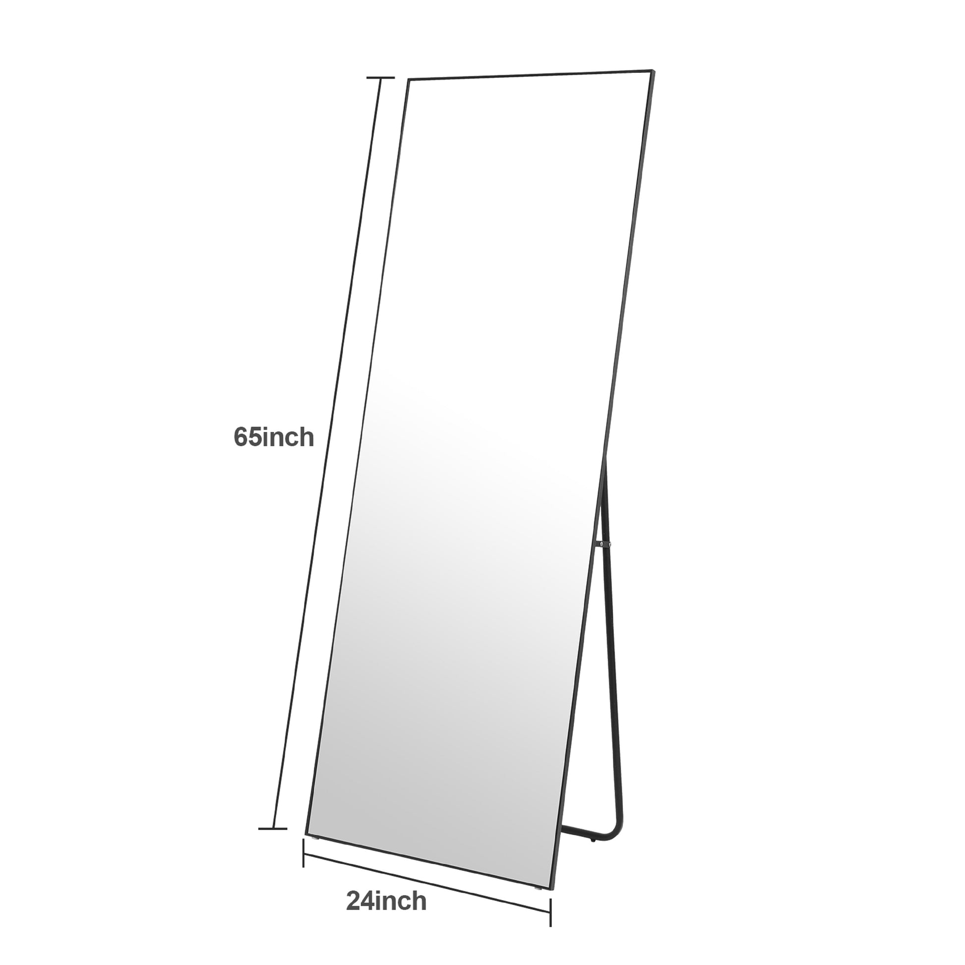 Floor Mirror Full Length Mirror Ultra Thin Aluminum Alloy Frame Modern Style Standing Hanging Mirror Wall Mounted Mirror Black Aluminium