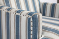 Upholstered Accent Chair, Vintage Armchair With Blue And White Striped Linen Fabric And Trim For Living Room Blue Cotton