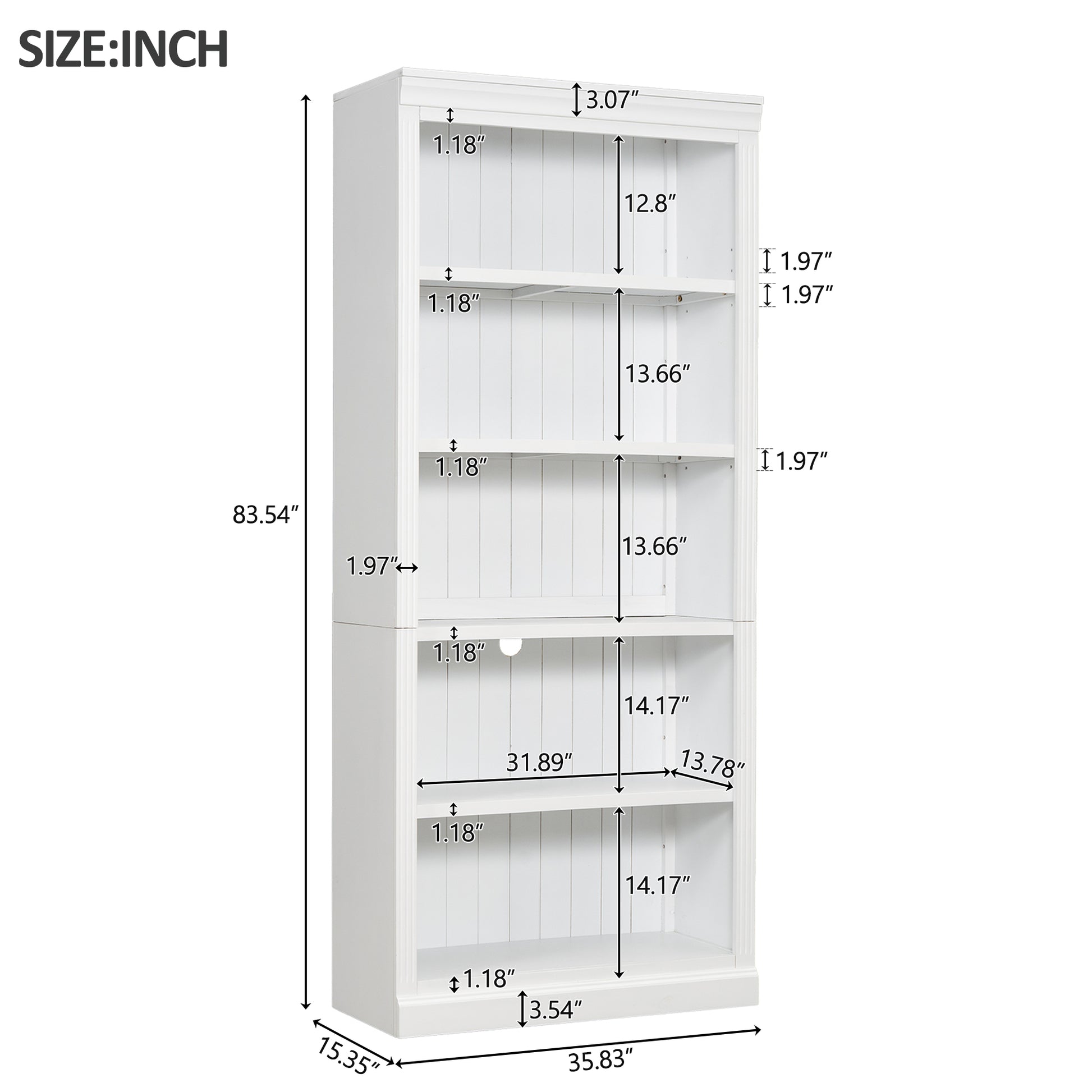 83" Tall Wood Bookcase,5 Tier Home Decor Bookshelves With Adjustable Storage Shelves,Storage Organizer For Cds Books Movies,Free Standing Storage Shelves For Living Room,Home Office,White White Solid Wood Mdf