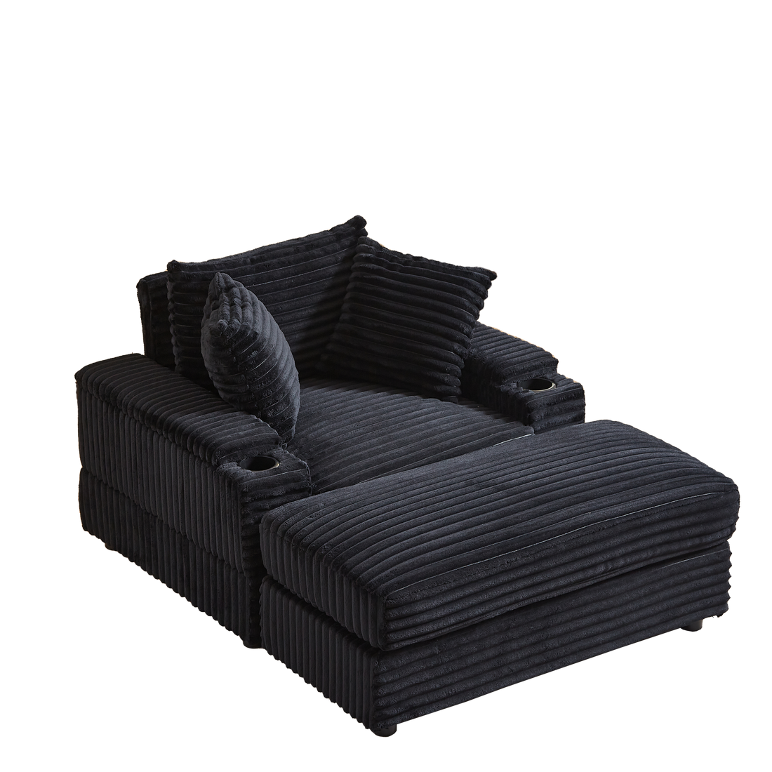 43.3 Inch Corduroy Single Sofa With A Back Pillow2 Toss Pillowsa Ottoman ,2Storage Spaces And Cup Holding Grooves Comfy Sofa Deep Seat Couch For Living Room Black Foam Corduroy 1 Seat