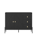 Buffets & Sideboards, Fluted Sideboard Cabinet, 2 Door 3 Drawer Design, With Led Lights,Acceent Black Sideboard Elegant Cabinet Ideal For Dining Room And Kitchen Storage,Black Black Mdf