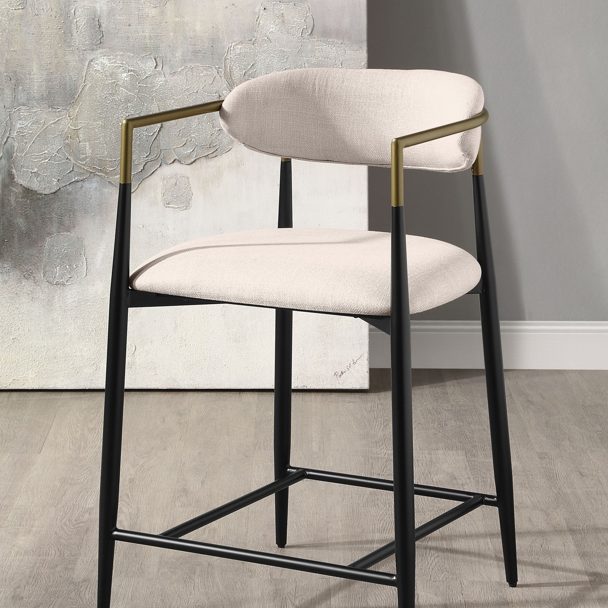 Jaramillo Counter Height Chair Assembled , Beige Fabric & Black Finish Dn02717A Beige Wood Metal