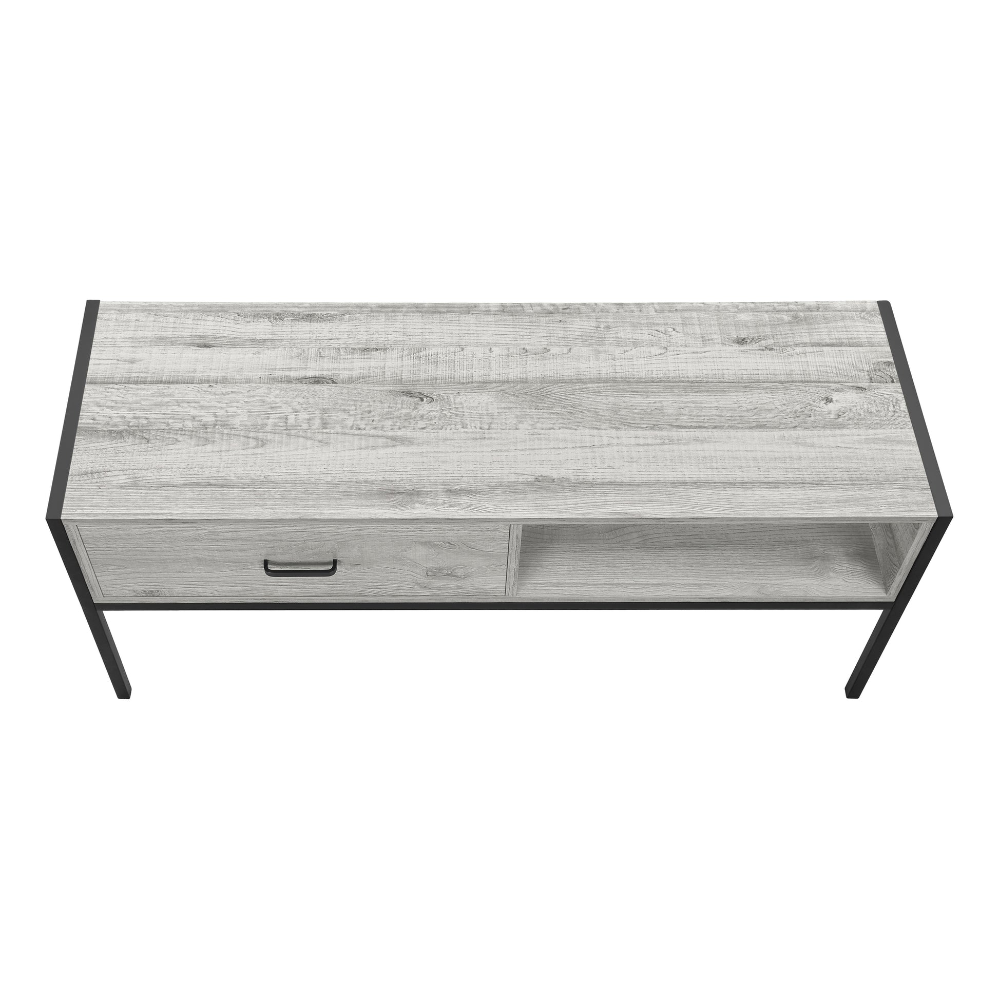 Tv Stand, 48 Inch, Console, Media Entertainment Center, Storage Drawer, Living Room, Bedroom, Grey Laminate, Black Metal, Contemporary, Modern Grey 80 89 Inches Particle Board