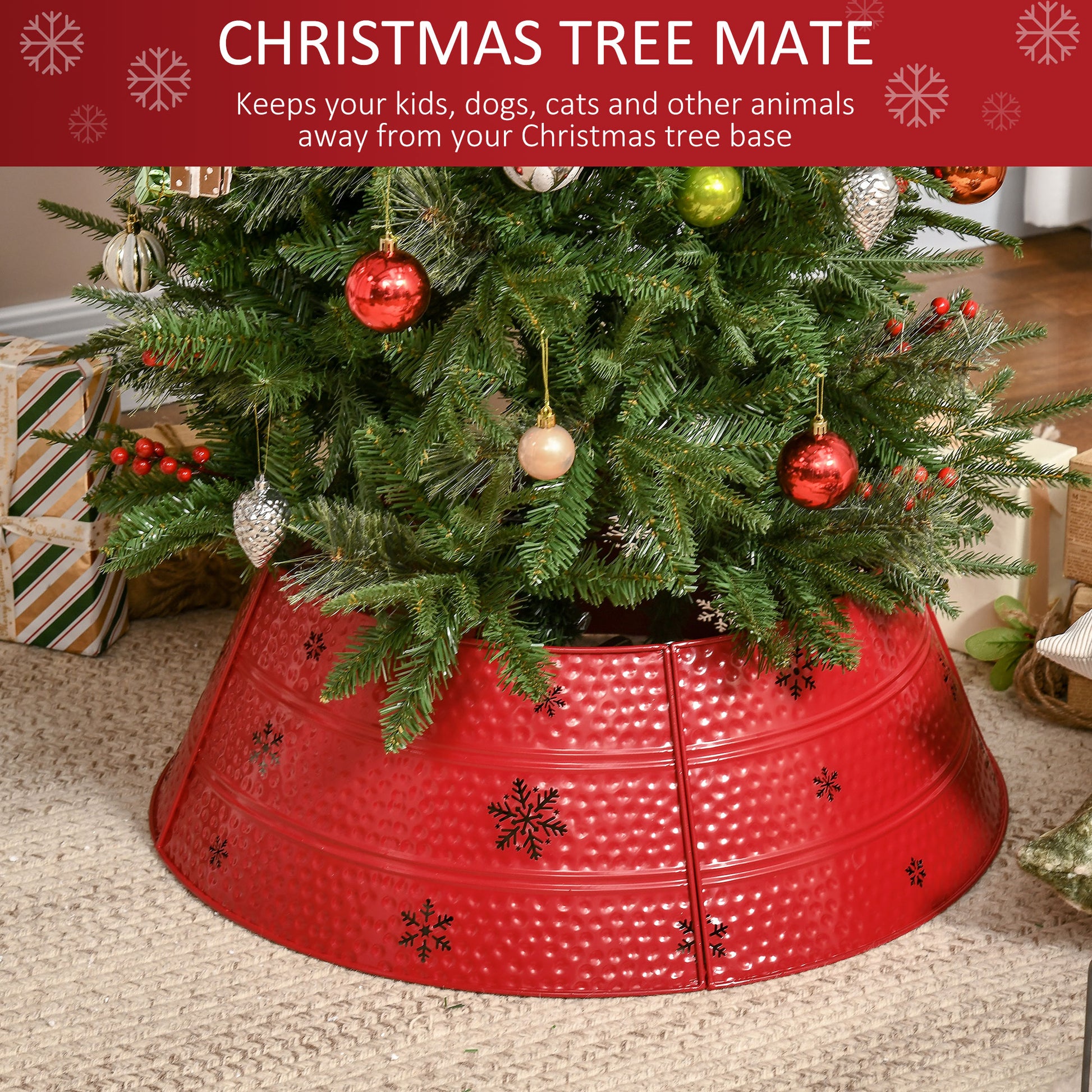 Homcom Christmas Tree Collar, Steel Tree Ring Skirt, Home Xmas Decoration For Christmas Tree, 26" X 26" X 9", Red Red Steel