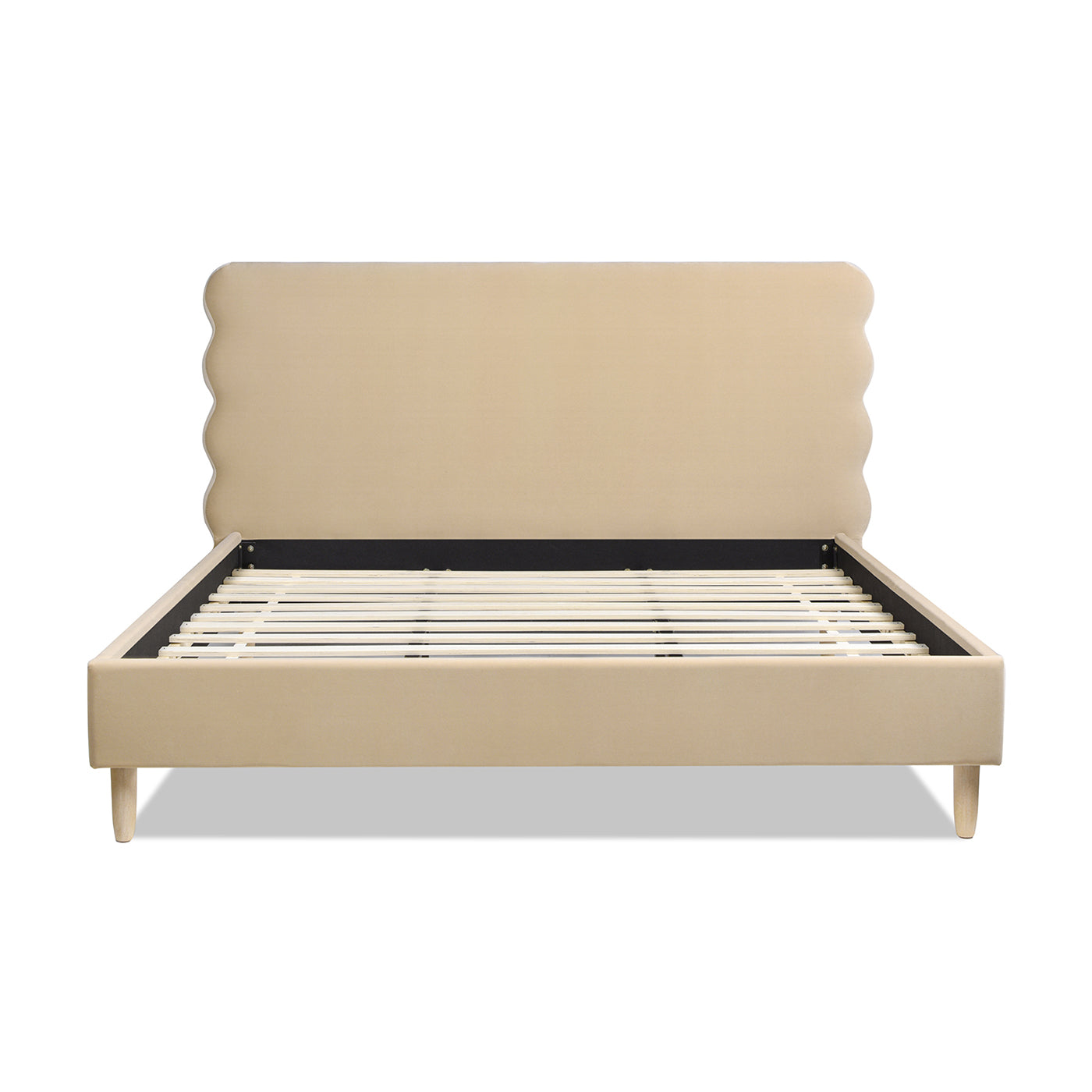 Stockholm Modern Wavy Headboard Platform Bed, King, Fawn Brown Performance Velvet King Brown Wood Foam Velvet Velvet