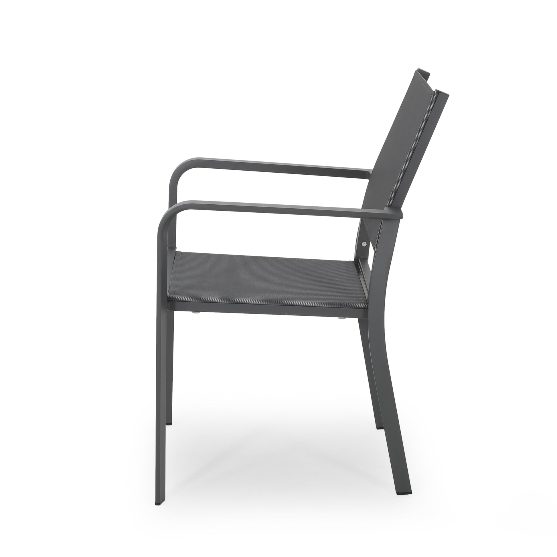Outdoor Modern Aluminum Dining Chair With Mesh Seat Set Of 2 , Metal Gray And Dark Gray Gray Aluminium