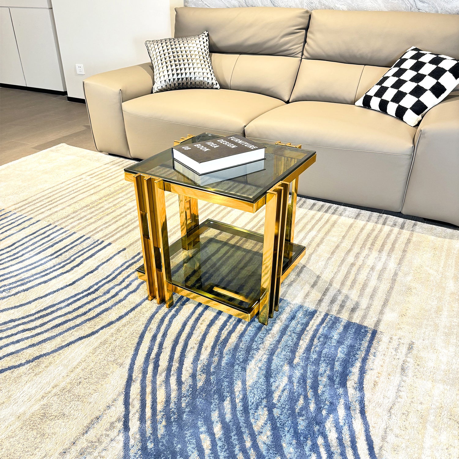 Stainless Steel End Table, Double Layer, Black Tempered Glass End Table, For Bed Room, Living Room, Gold Color Black,Gold Modern Open Storage Square Stainless Steel,Tempered Glass