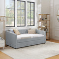 Twin Size Daybed With Trundle Upholstered Sofa Bed, With Vertical Stripes, Linen Fabric, Grey 82.5