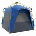 Outsunny Camping Tents 4 Person Pop Up Tent Quick Setup Automatic Hydraulic Family Travel Tent W Windows, Doors Carry Bag Included, Blue Blue Polyester