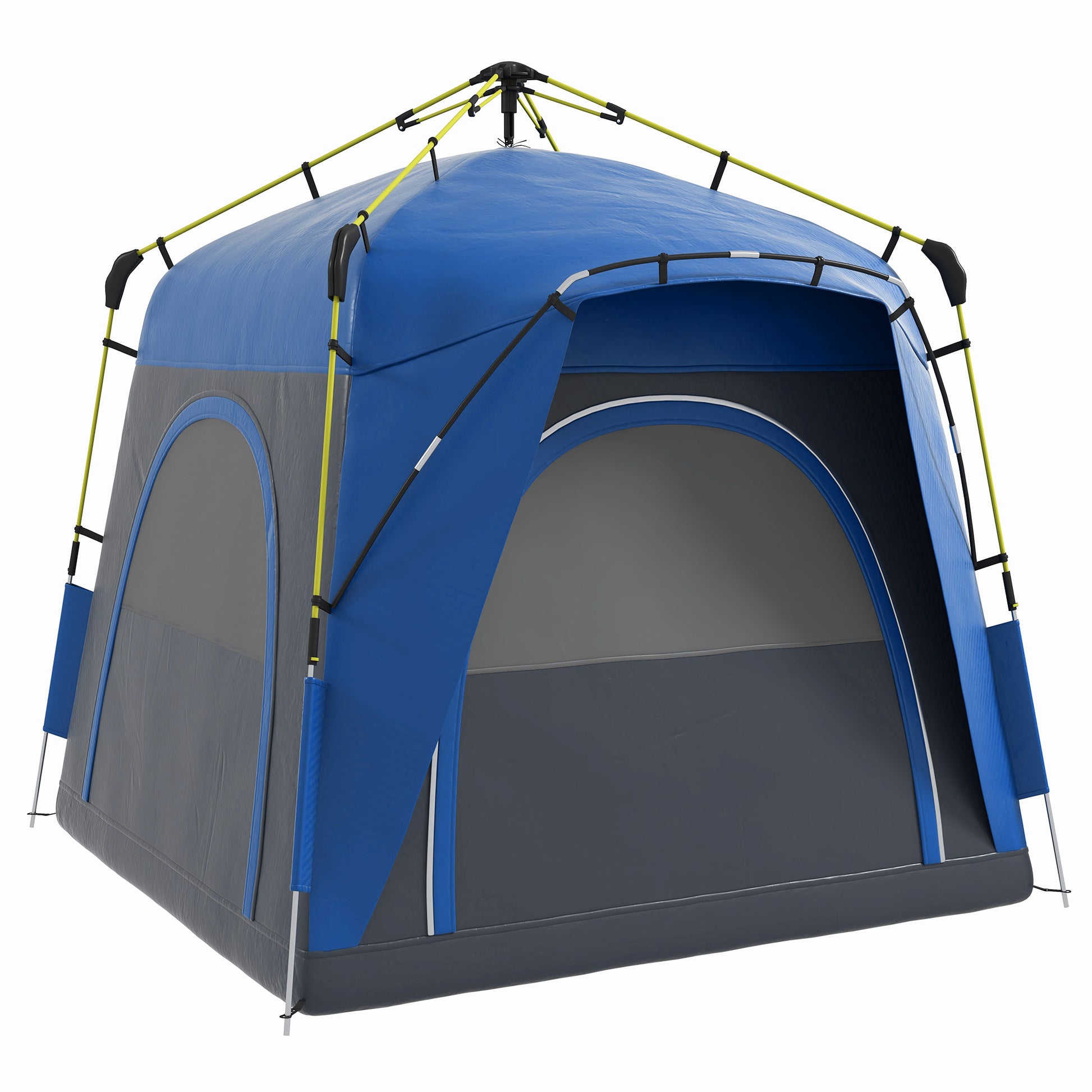 Outsunny Camping Tents 4 Person Pop Up Tent Quick Setup Automatic Hydraulic Family Travel Tent W Windows, Doors Carry Bag Included, Blue Blue Polyester