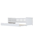 Wood Twin Size Platform Bed With Guardrail And Trundle, White Box Spring Not Required Twin White Wood Bed Frame Solid Wood Mdf