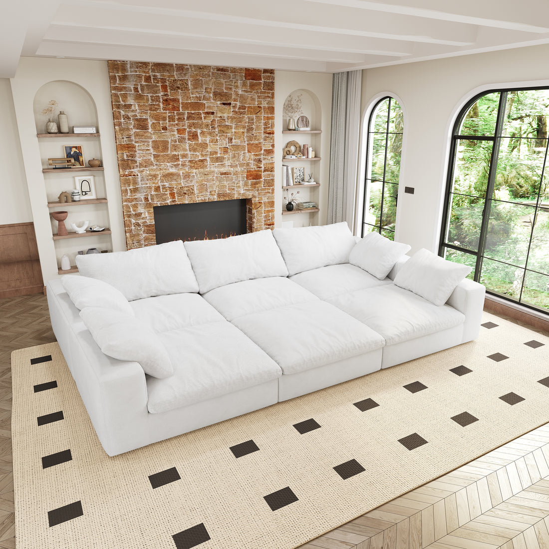 Large Size Modular Cloud Sofa 6 Seats Down Sofa Bed Apartment Living Room Sofa 120'' White Down Filling 6 Seat