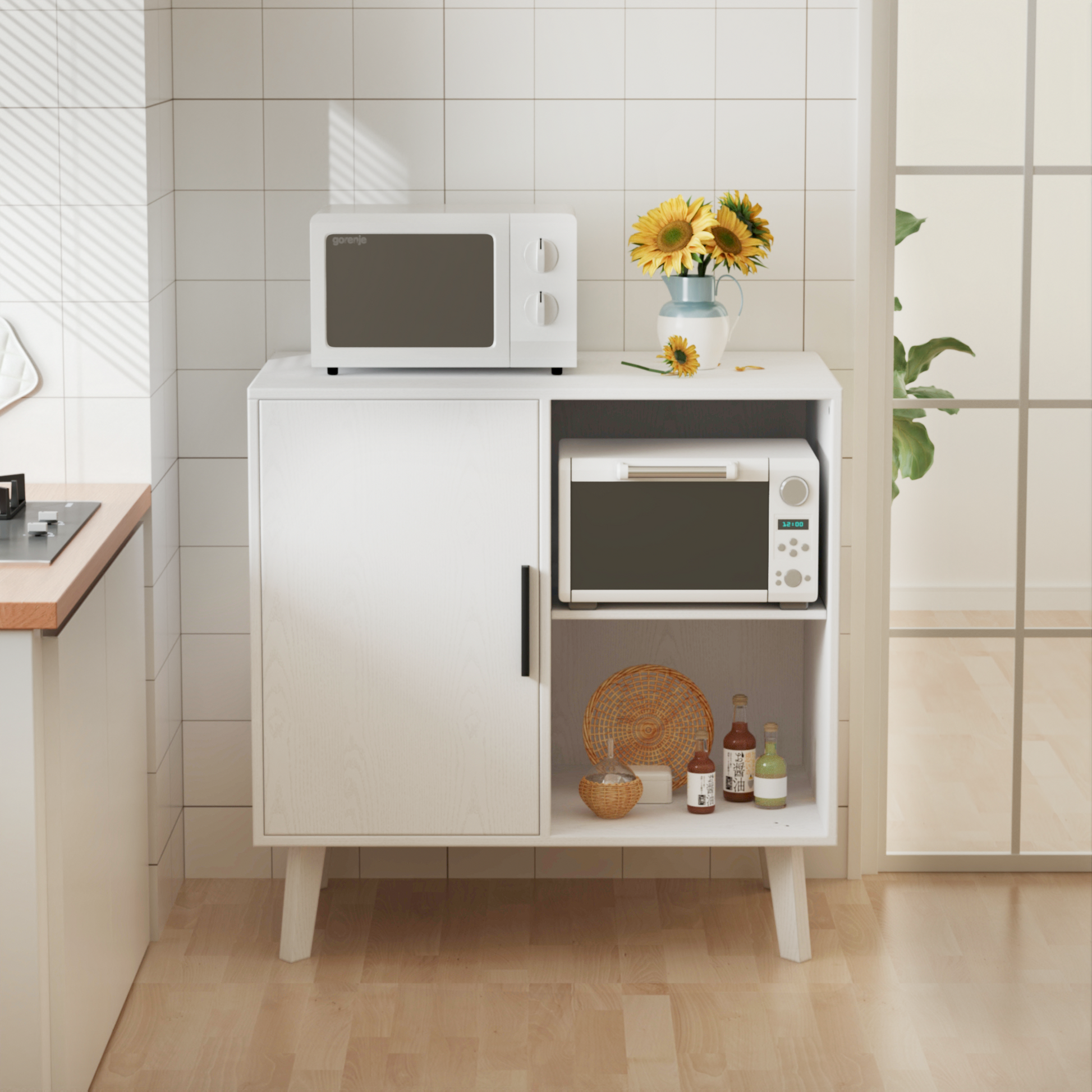 Sideboard Buffet Kitchen Storage Cabinet, Accent Cabinet With Solid Wood Feet For Decorated Doors, Dining Room, Hallway, Cupboard Console Table, Liquor Accent Cabinet White White Wood