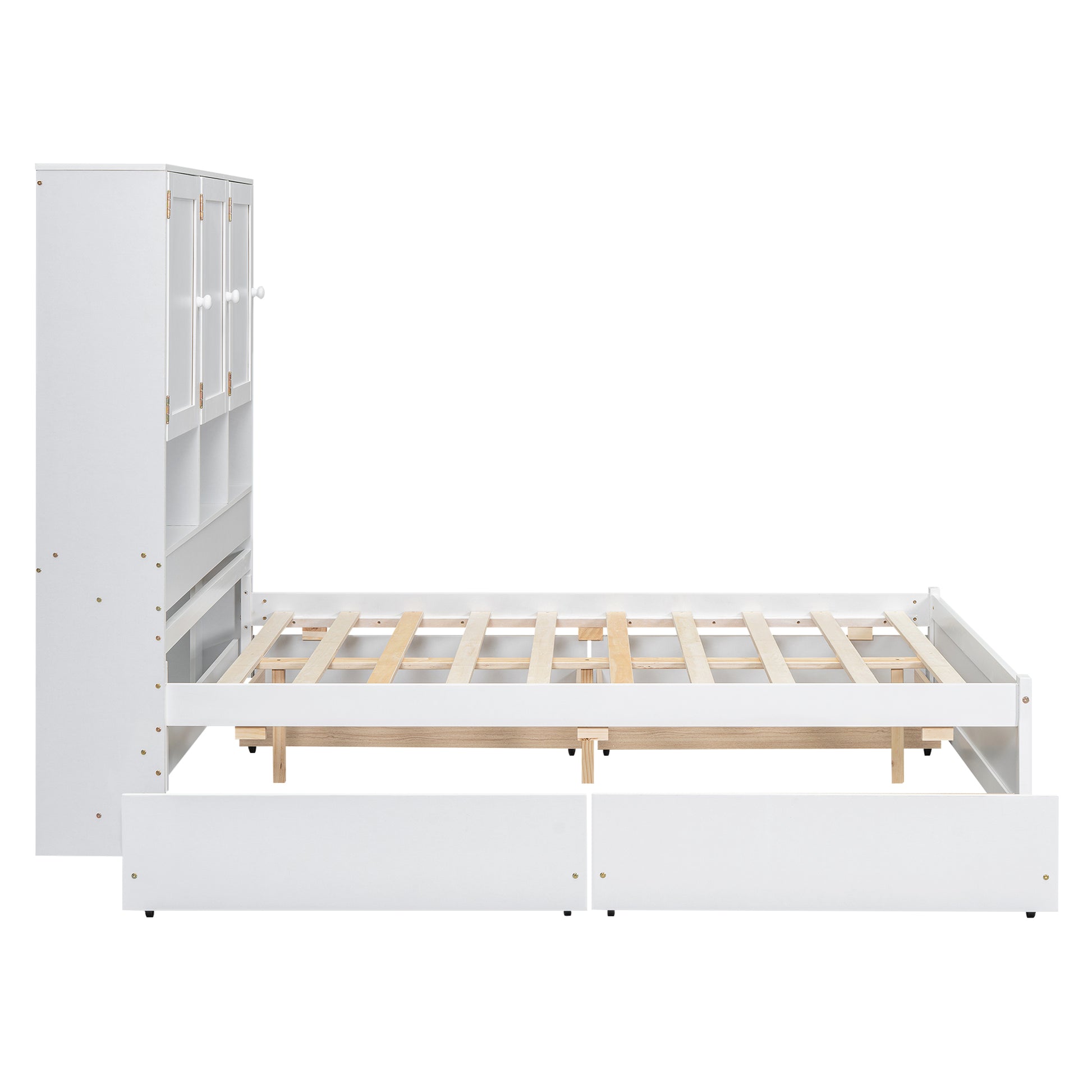 Full Size Platform Bed With Storage Headboard And 4 Drawers, White Box Spring Not Required Full White Wood Bedroom Bed Frame Solid Wood Mdf