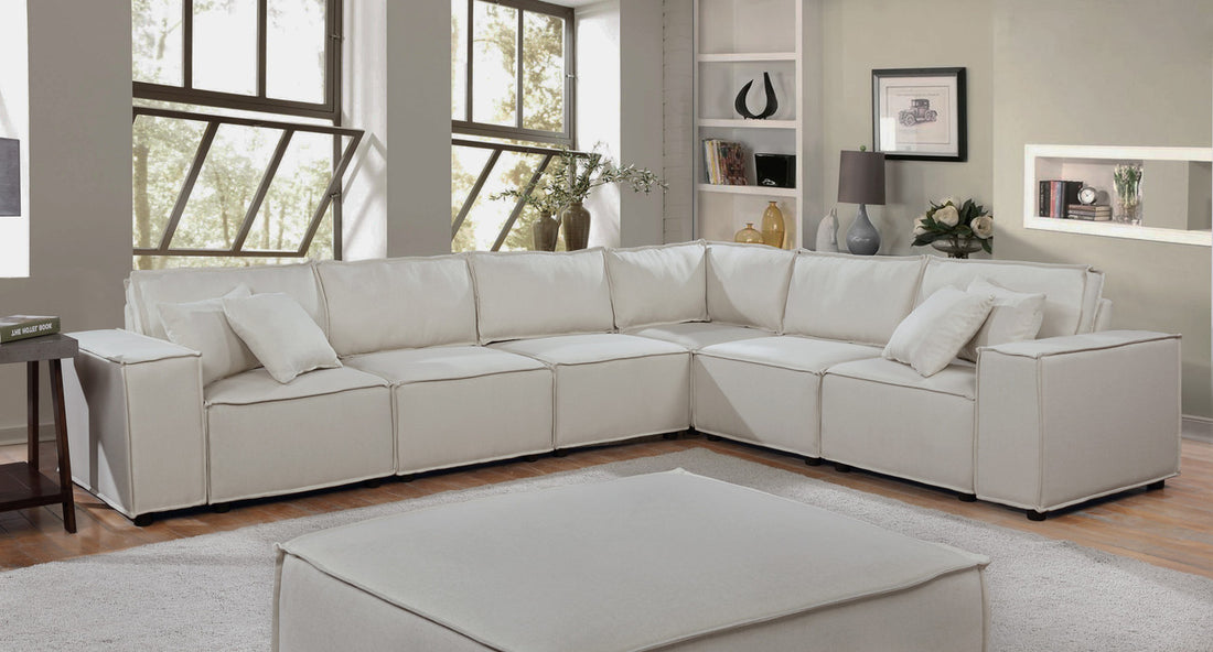 Janelle 127.5" Modular Sectional Sofa In Beige Linen Beige Linen