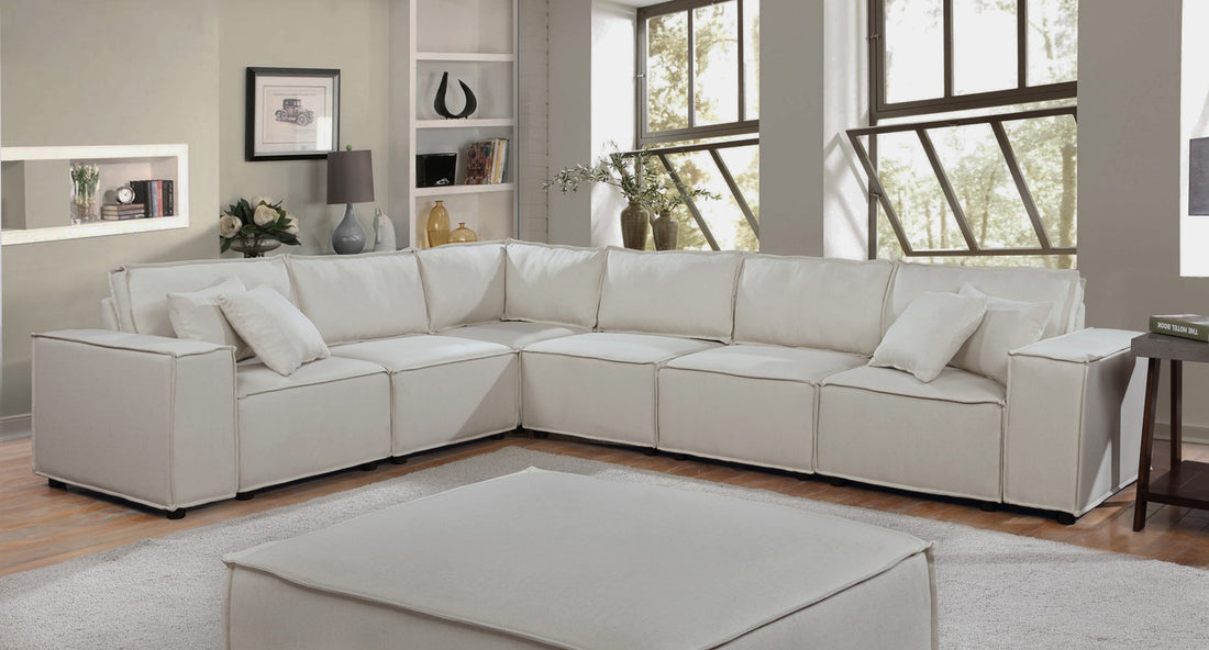 Janelle 127.5" Modular Sectional Sofa In Beige Linen Beige Linen