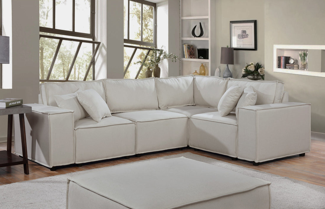 Melrose 99" Modular Sectional Sofa With Ottoman In Beige Linen Beige Linen