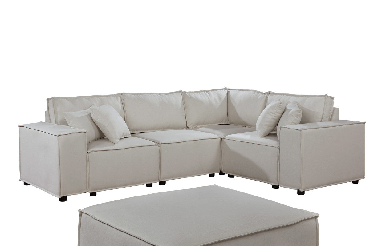 Melrose 99" Modular Sectional Sofa With Ottoman In Beige Linen Beige Linen