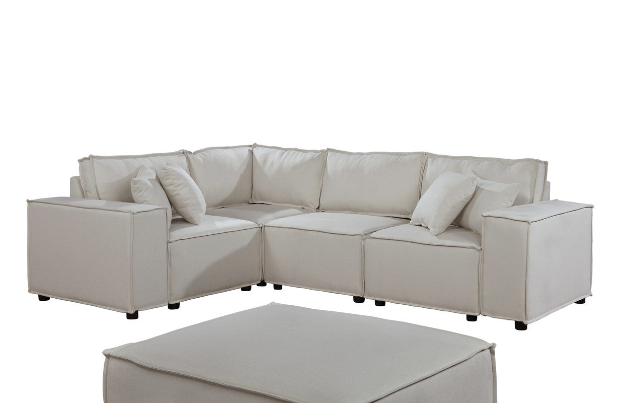 Melrose 99" Modular Sectional Sofa With Ottoman In Beige Linen Beige Linen