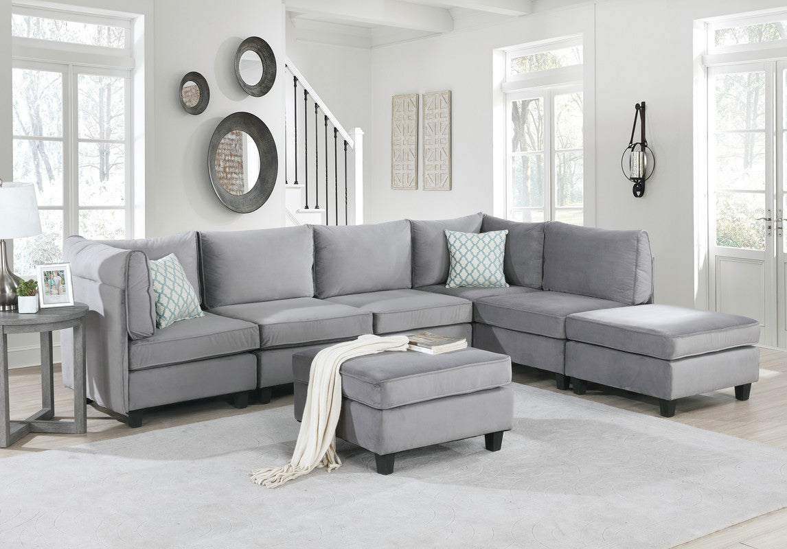 Zelmira 120" Gray Velvet 7Pc Modular Sectional Sofa Gray Velvet